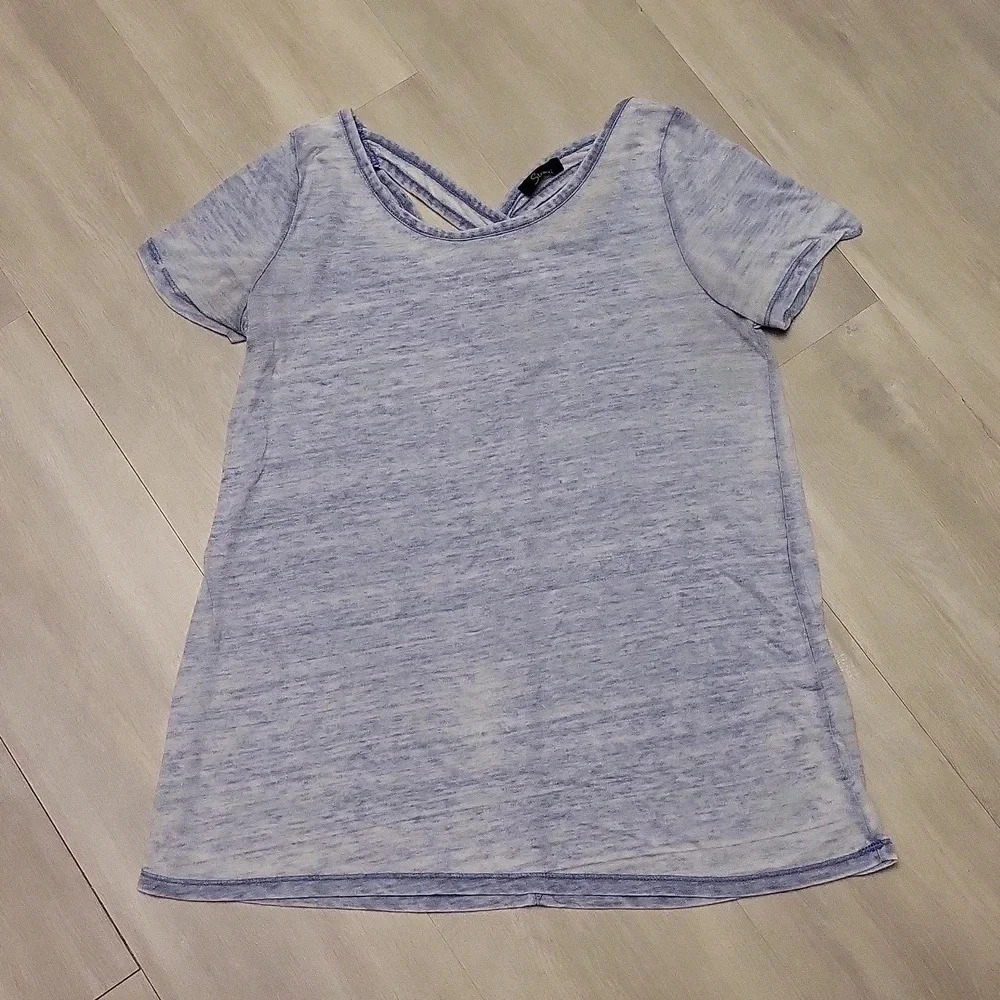 Strazzi Crossed Back Short Sleeve Blue Top Womens Size Medium‎